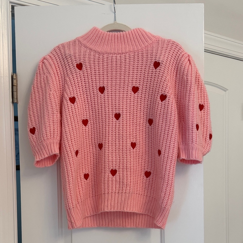 English Factory Pink Heart Knit Sweater